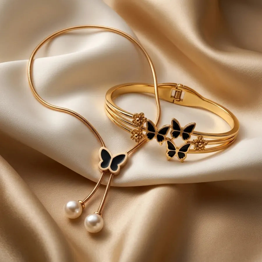 Avirena Butterfly Bangle and Necklace Set