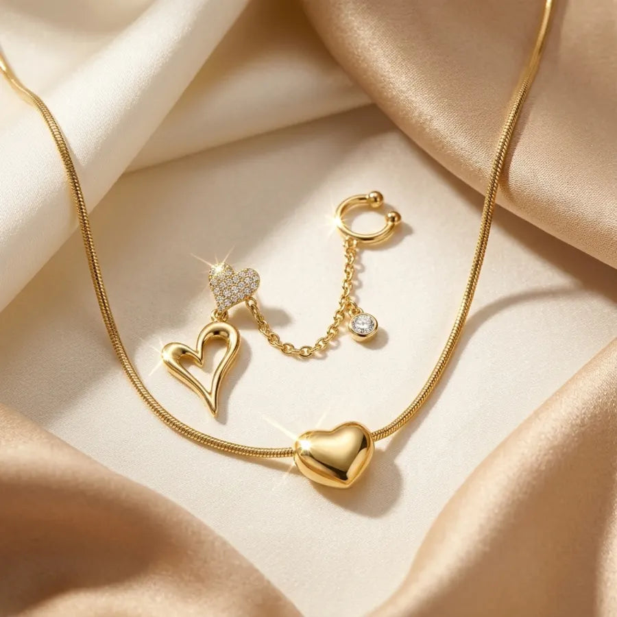 Avirena Gold Heart Chain Set